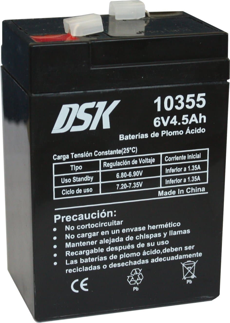 DSK Batería de Plomo AGM Sellada VRLA 6V 4,5Ah Recargable sin Mantenimiento para Alarmas, Seguridad, Juguetes Eléctricos y SAI. Alta Durabilidad Larga Vida útil. Compatible con terminales F1 y F2