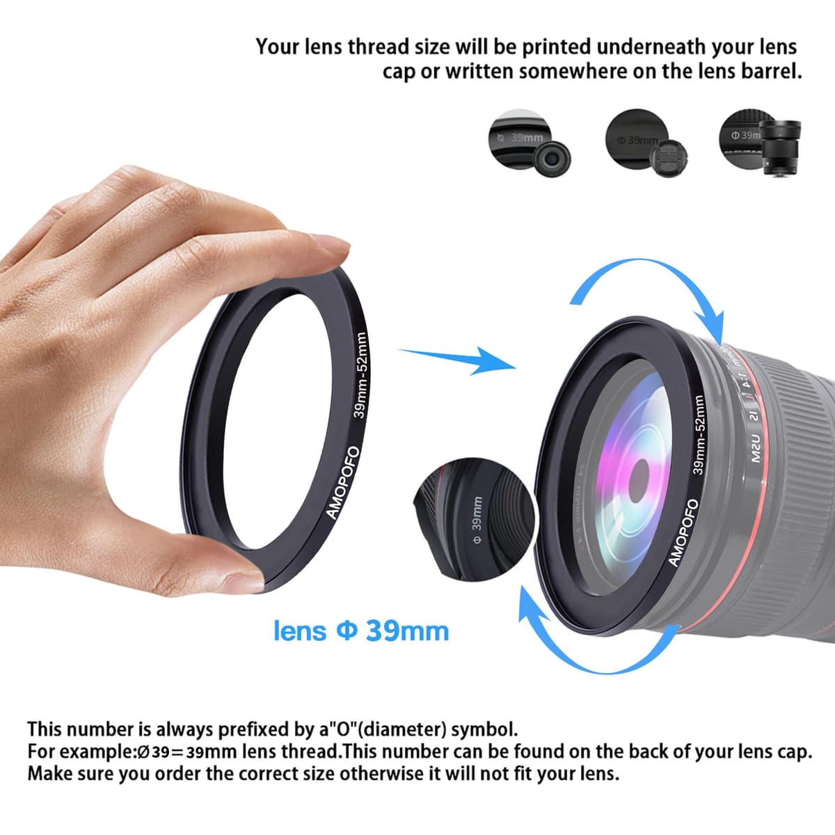 39mm Lens to 52mm Camera Filter Ring,39mm-52mm Step Up Ring For Filters,Made Of CNC Machined aluminum.for 52mm UV,ND,CPL Camera Filter accessories — view 3