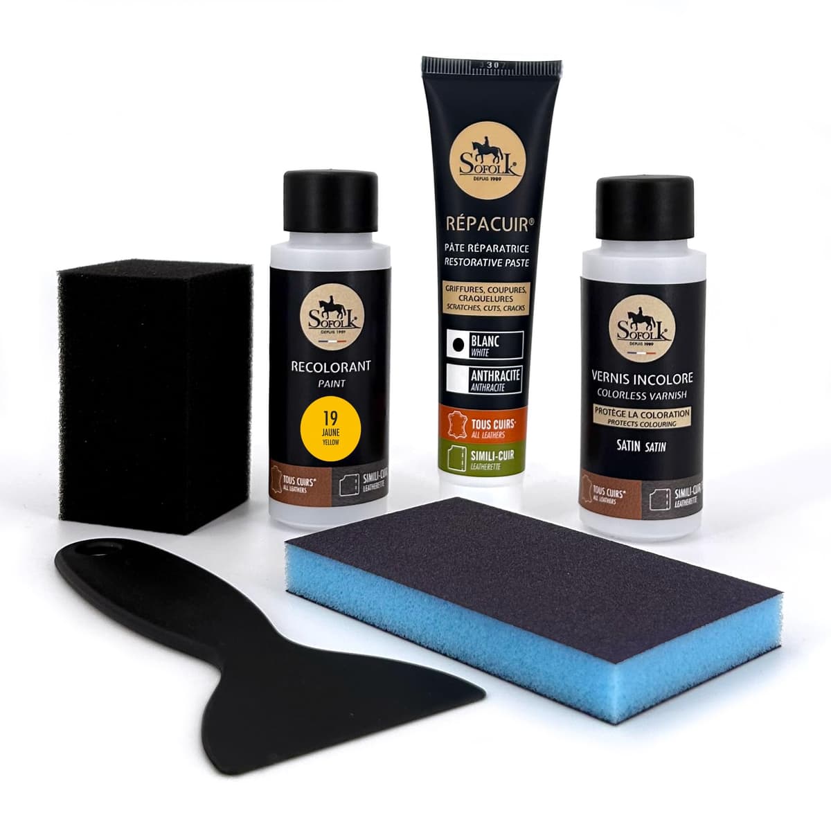 SOFOLK Kit de renovación de Cuero y Polipiel: reparación + Pintura + Pintura Protectora - Volante, Asiento de Coche, sillón, Zapatos (6-Off-White) — view 12