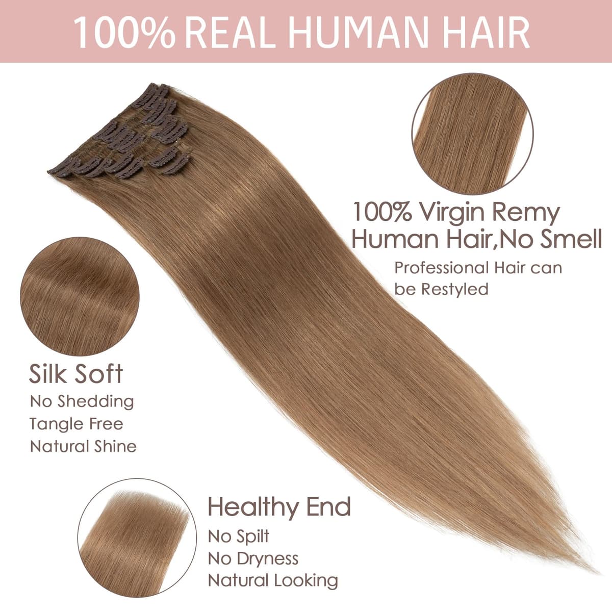 Silk-co 10inch Hair Extensions Clip in Hair Extension Human Hair #04 Medium Brown -Basic Thickness-Thin Weft- 8 Pieces Real Remy Straight Hair Extensions[50g] — view 143