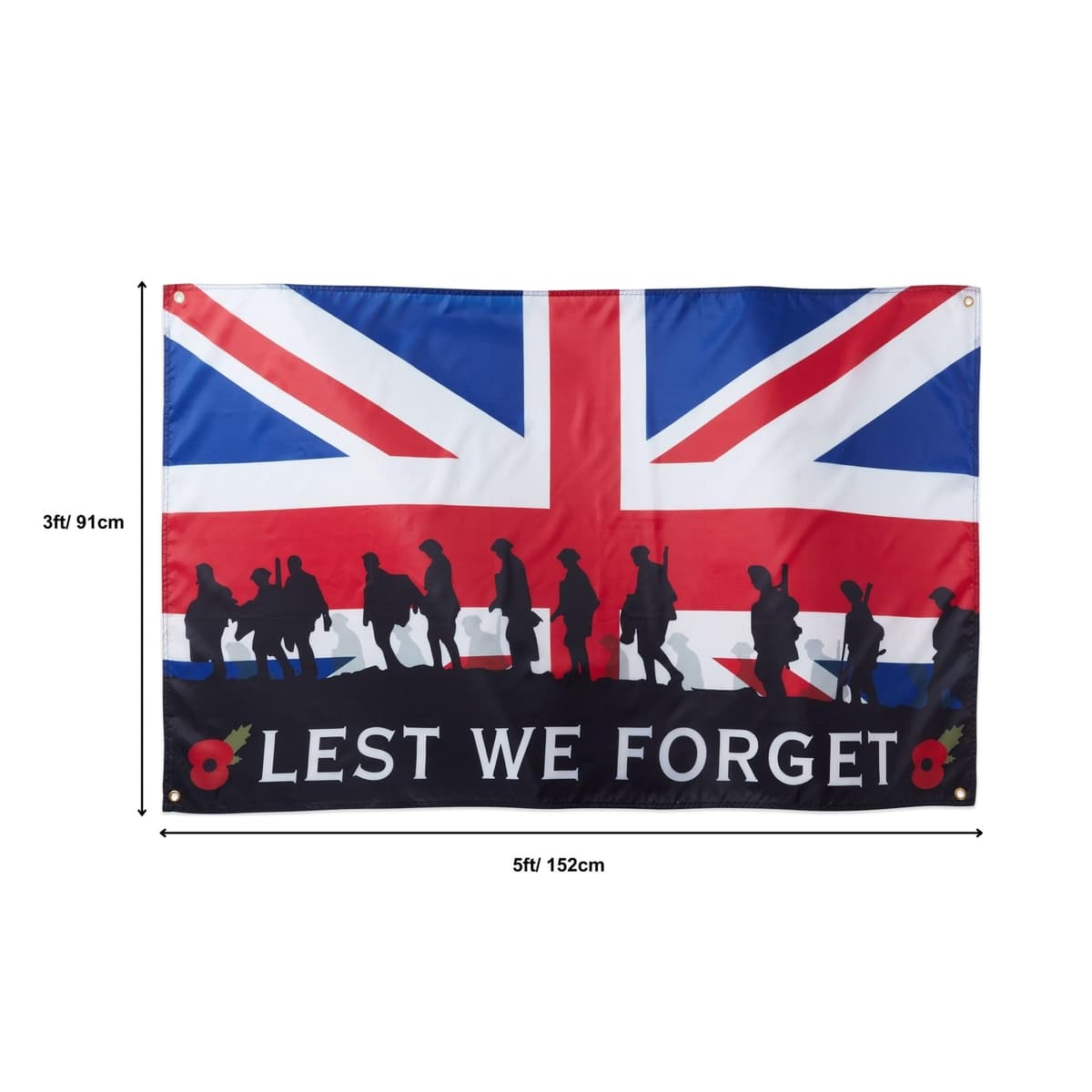 Runesol Lest We Forget, Premium Remembrance Poppy Day Flag - 3ft x 5ft, 4 Grommets, Indoors/Outdoors — view 3