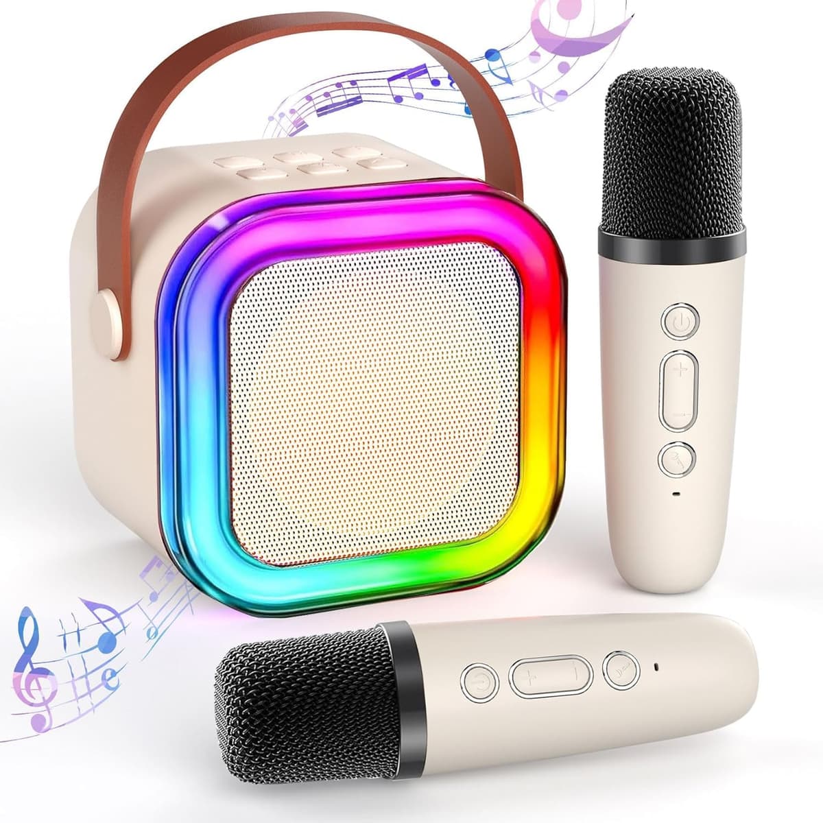 TAEMVV Mini Karaoke Machine for Kids,Portable BT Speaker with 2 Wireless Microphones and LED Light Holiday Birthday Gift Toy for Boys and Girls Teens Over 4,5,6,7,8,9,10,11,12+ Years Old（Pink） — view 9
