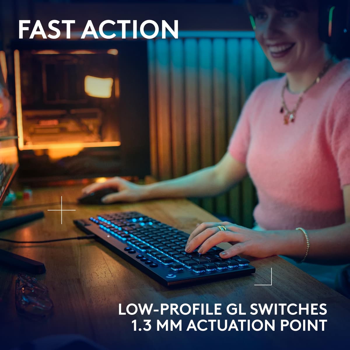 Logitech G G915 X Low-Profile Wired Mechanical Gaming Keyboard, Double-Shot PBT Keycaps, Fully Programmable Keys, RGB Lighting, Aluminum Finish, GL Brown Tactile Switches - PC/Mac, QWERTY UK - Black — view 3