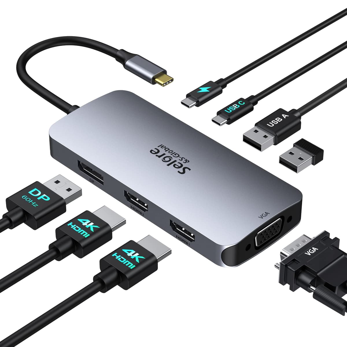 USB C Docking Station Dual Monitor 2 HDMI Multi monitor Laptop Dock USB C to Quad Monitor USBC Hub Multiport Adapter with 2 HDMI DP VGA PD 100W USB 2.0 for Dell HP Asus Microsoft