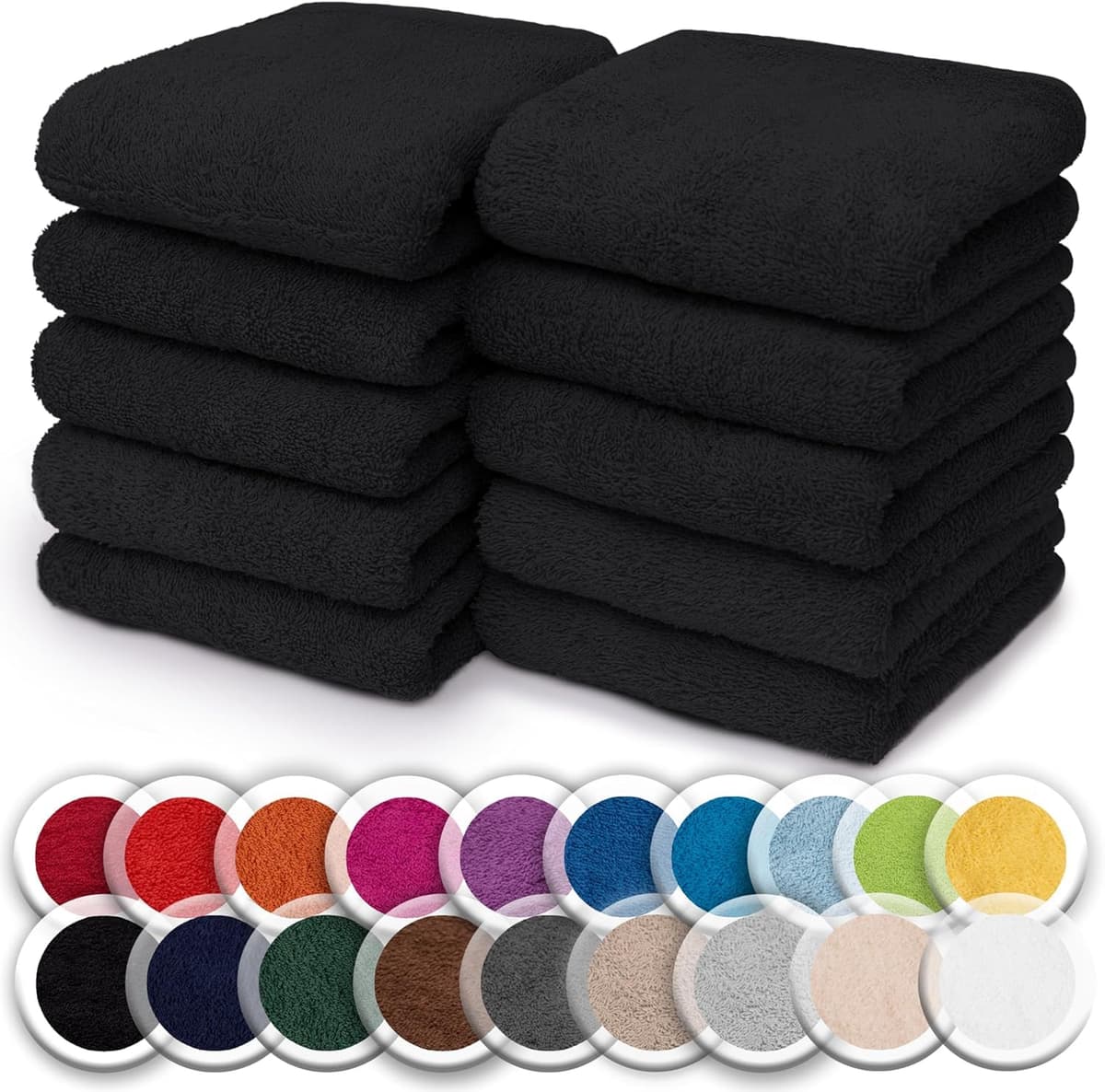 NatureMark Juego de 10 toallitas de Rizo para Cara y Manos – 100% algodón, Suaves y absorbentes – 30×30 cm, Negro