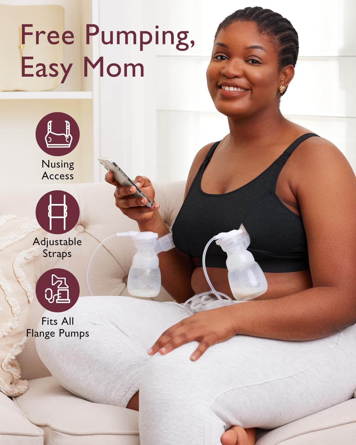 momcozy Hands Free Pumping Bra, Adjustable Breast-Pumps Holding Bra, Pumping & Nursing in One — view 2