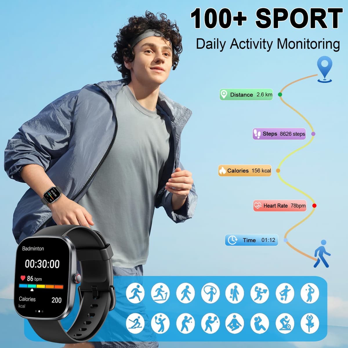 Smart Watch, 2026 HD 1.91" Bluetooth 5.4 Calling Smartwatch for Men Women, SPO2/Heart Rate/Sleep Monitor, 115+ Sport Modes Fitness Activity Trackers, IP68 Waterproof Step Counter for Android iOS — view 6