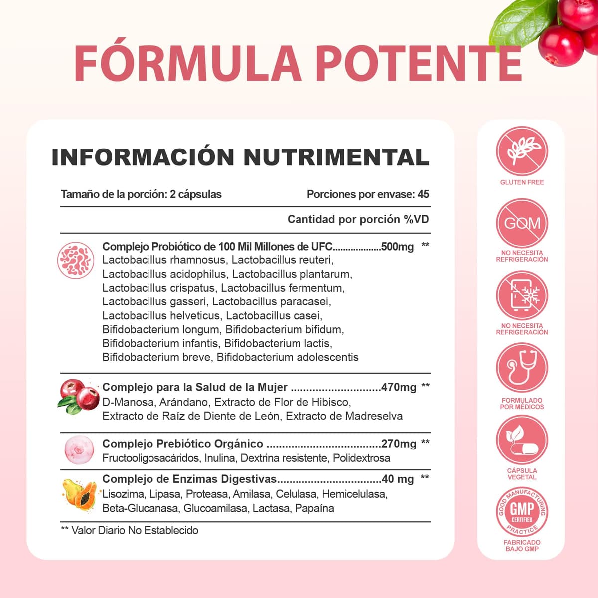 Probiotics for Women with 32 Strains with Prebiotics and Digestive Enzymes Support pH Balance Vaginal Probiotics Urinary and Digestive Tract Health Vegetable Capsules — view 3
