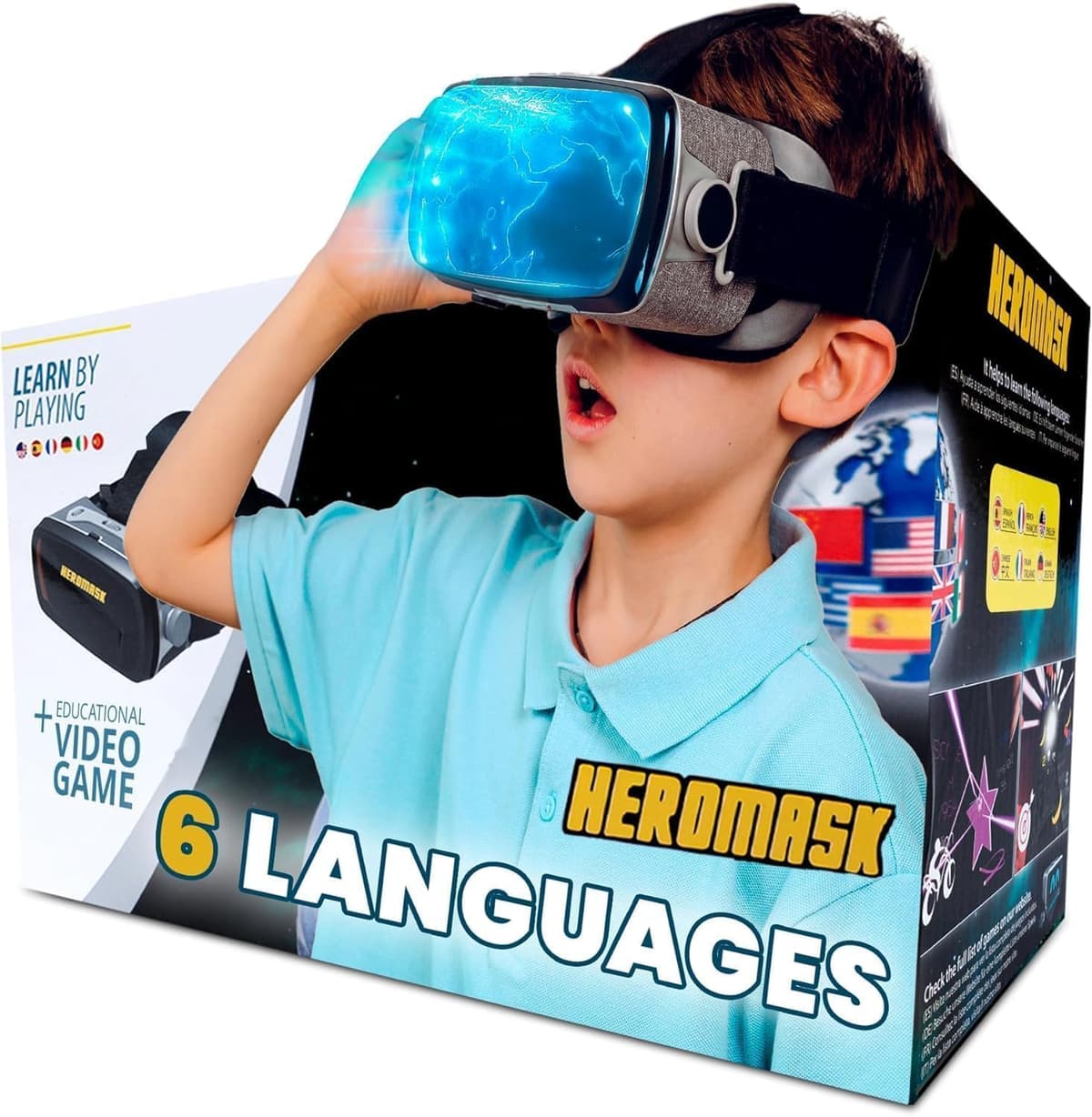 Heromask Languages: Virtual Glasses + Games (5-12 years) ― Gift that motivates you to learn English, Chinese and other languages while playing VR video games