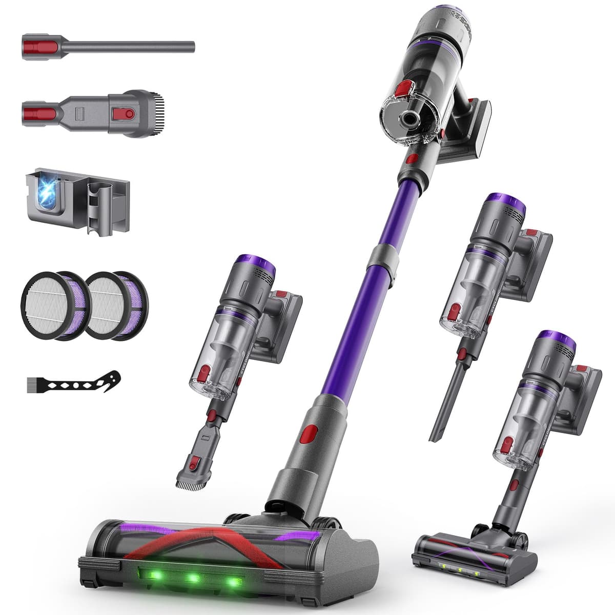 Aspiradora Sin Cable 58000Pa/600W/75Min, Escoba Aspiradora sin Cable de 1.6L, Pantalla Táctil LED Inteligente, Aspirador Inalámbrico Antienredo, Ideal para Suelos, Alfombras y Pelo de Mascotas