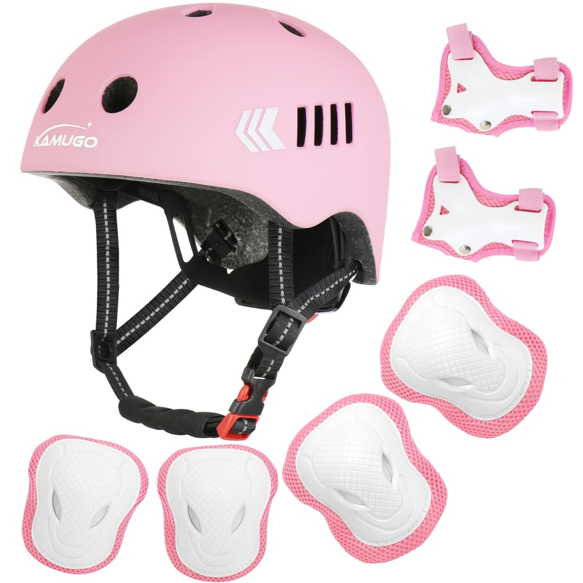 Kamugo Equipo de Protección Ajustable para Niños - Casco, Rodilleras, Coderas, Guantes, Compatible con Bicicleta, Skateboard, monopatín y Otros Deportes Extremos