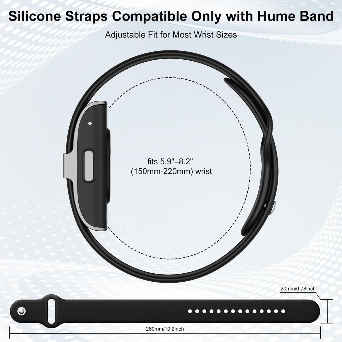 Hexasider Replacement Silicone Strap Compatible with Hume Band, Soft Adjustable Wrist Bands for Hume Band Replacement Strap, Breathable Sport Wristbands Fitness Tracker Women Men — view 3