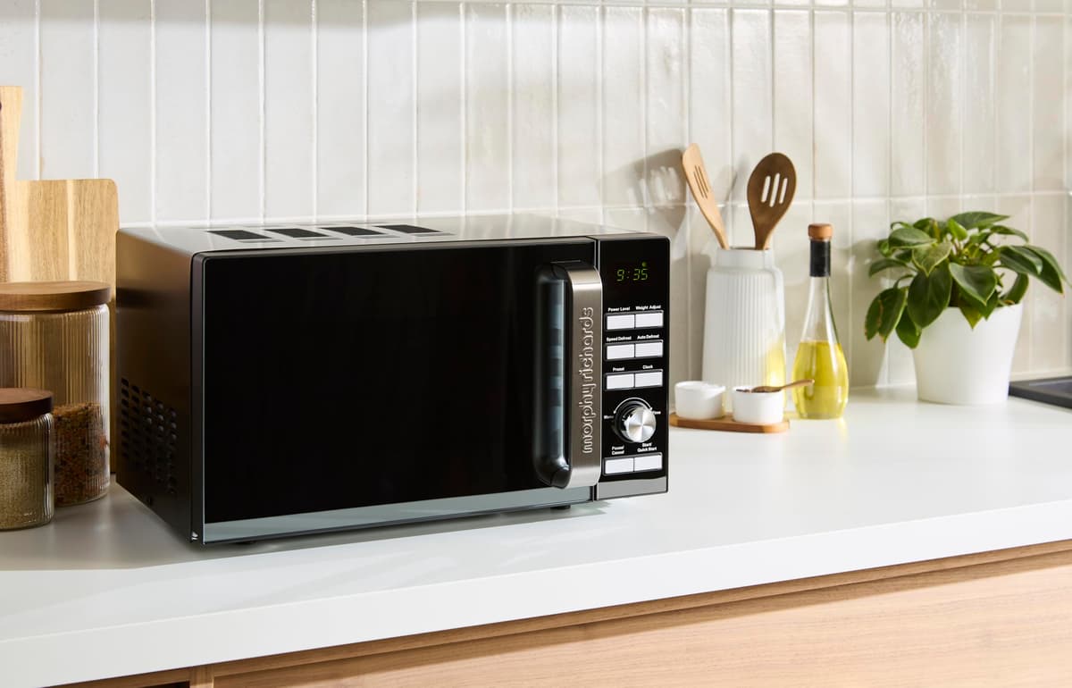 Morphy Richards Digital Microwave with Mirror Glass Door, 20L Capacity, 95 Minute Timer fo Cooking, 6 Power Levels, Defrost mode, Glass Turntable, 800W, Matt Black & Silver, Easy Clean, 511443 — view 2