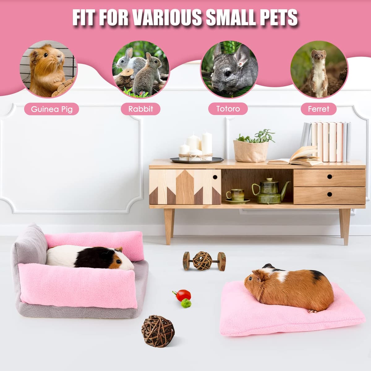 Guinea Pig Couch - Guinea Pig Sofa, Removable Cushioned Pillow, Stuffed Arms and Back, Super Cozy, Ideal Bed for Small Pets — view 4