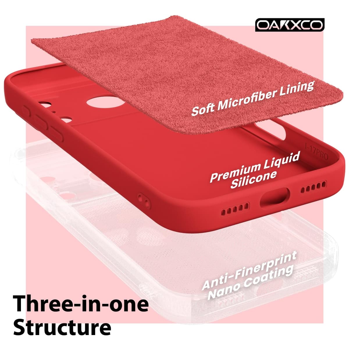 oakxco for iPhone 17 Pro Max Phone Case Liquid Silicone, Cute Thin Slim Grip Soft Rubber Gel for Women Men, Smooth Matte TPU Plain Solid Color Girly Simple Case with Camera Cover, Light Pink — view 922
