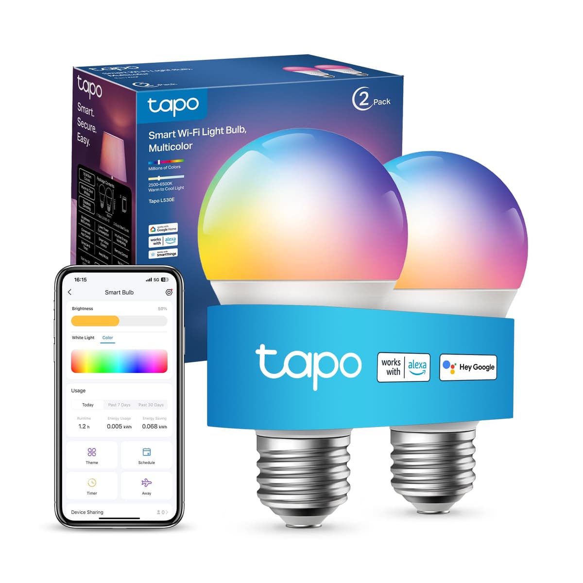 Tapo L530B (2-Pack) Smart Bulb, B22 Colour Changing Light Bulb, Alexa Light Bulbs, LED Light Bulb,8.7W (60W), Dimmable, Schedule & Timer, Energy Saving, App Remote Control, Google Voice Control — view 11