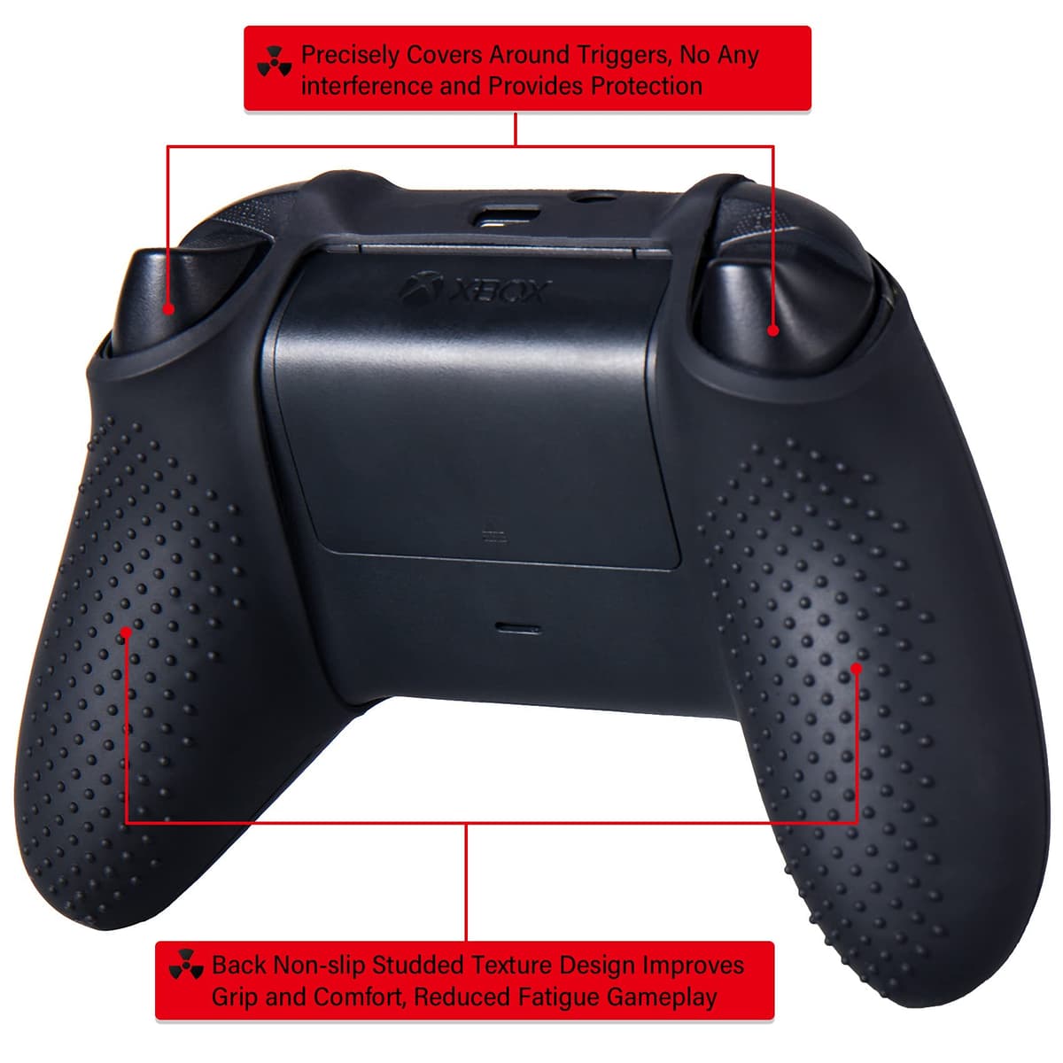 YoRHa Silicone Rubber Back Dots Carving Customizing Skin Cover for Xbox Series X/S Controller x 1(Radiation Orange) with Pro Thumb Grips x 10 — view 3