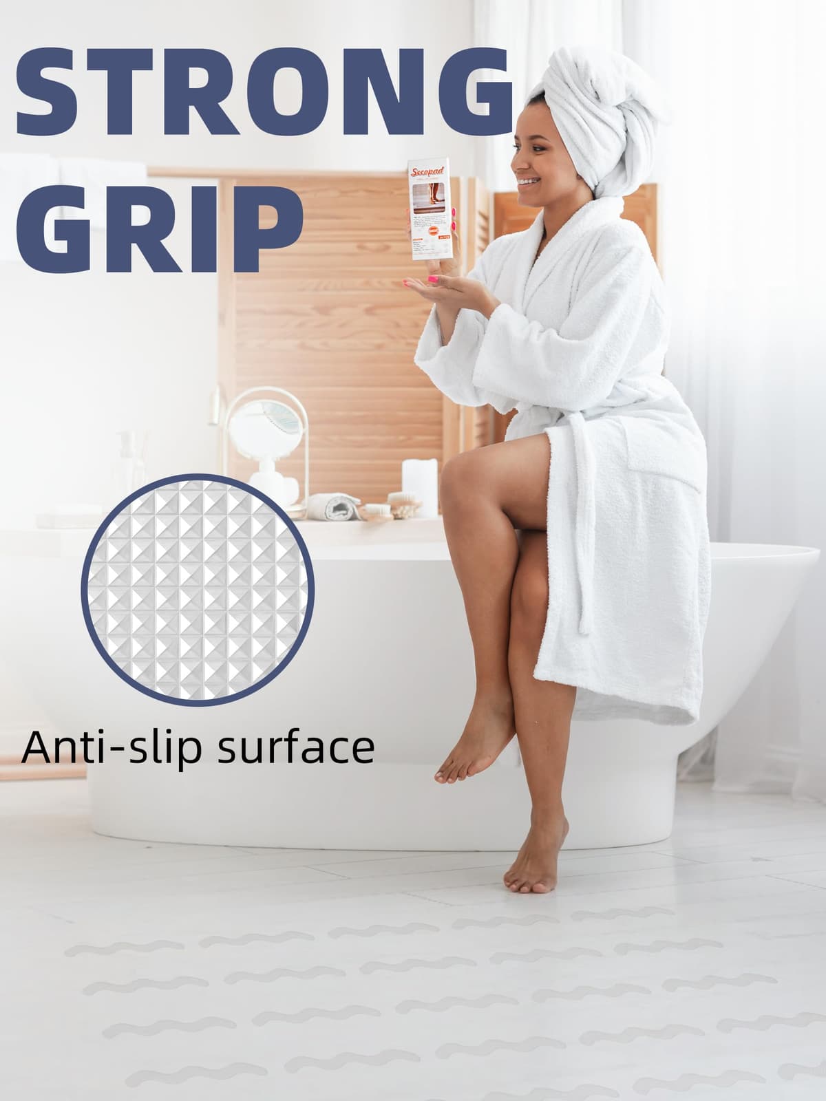 Secopad Pegatinas Antideslizantes para Ducha, 24 unidades, Tiras Adhesivas de Seguridad para Bañera, Ducha, Escaleras, Raspador Incluida (Transparente) — view 2