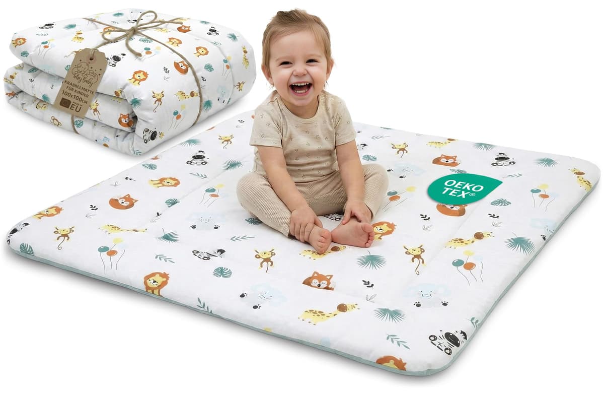 Play Mat for Baby Cotton Playmat Foldable Large - Soft Padded Floor Rug for Kids and Babies Washable Portable mat for Nursery Oeko-Tex certified — view 14