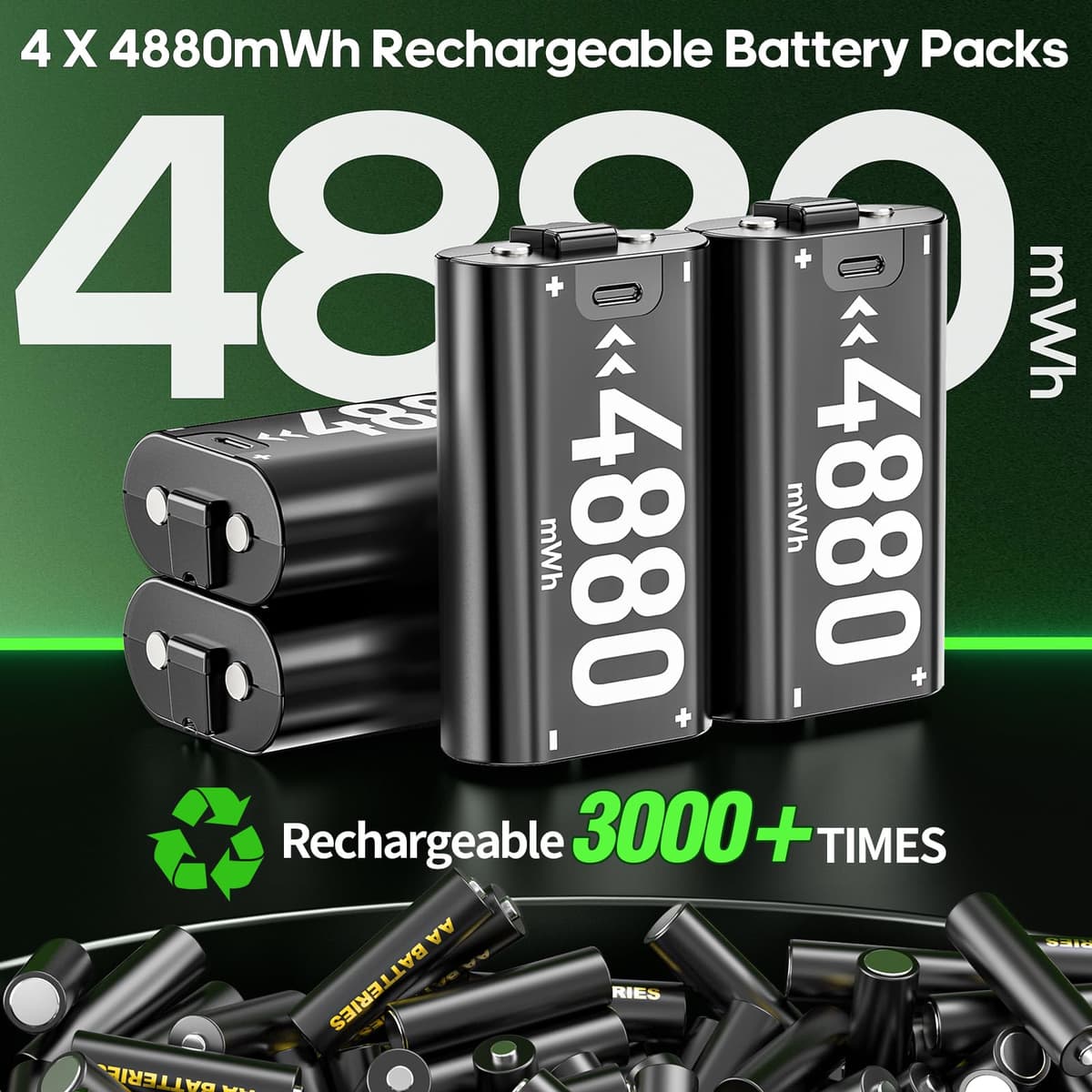 OIVO Rechargeable Battery for XboxOne/Xbox Series X|S, 4 x 4880mWh Xbox Batteries, Xbx Series Battery Charger Station for XboxOne S|X/Elite Controllers — view 2