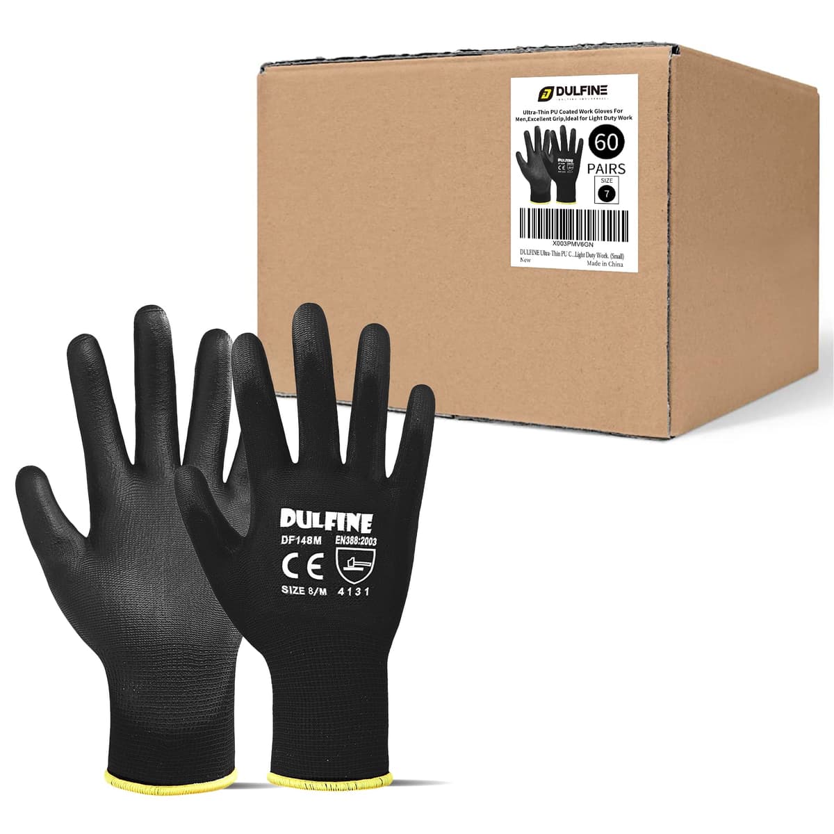 DULFINE Ultra-Thin PU Coated Work Gloves-12 Pairs,Excellent Grip,Nylon Shell Black Polyurethane Coated Safety Work Gloves, Knit Wrist Cuff,Ideal for Light Duty Work. (X-Small) — view 21