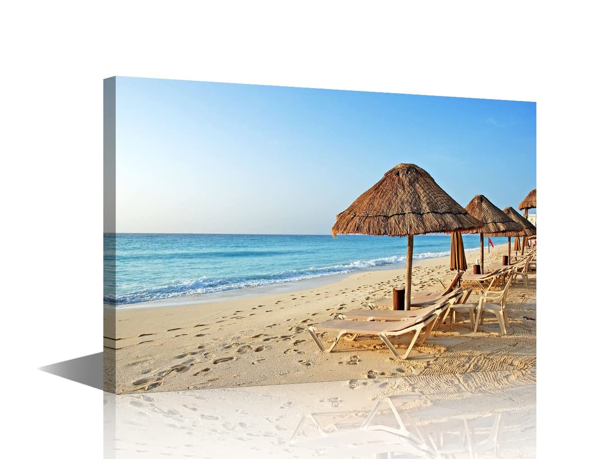 TISHIRON Wall Art Sandy Beach Sunrise Pictures Painting on Canvas Wall Art Modern Framed Seaside Canvas Prints Ready To Hang(24X16in) — view 21