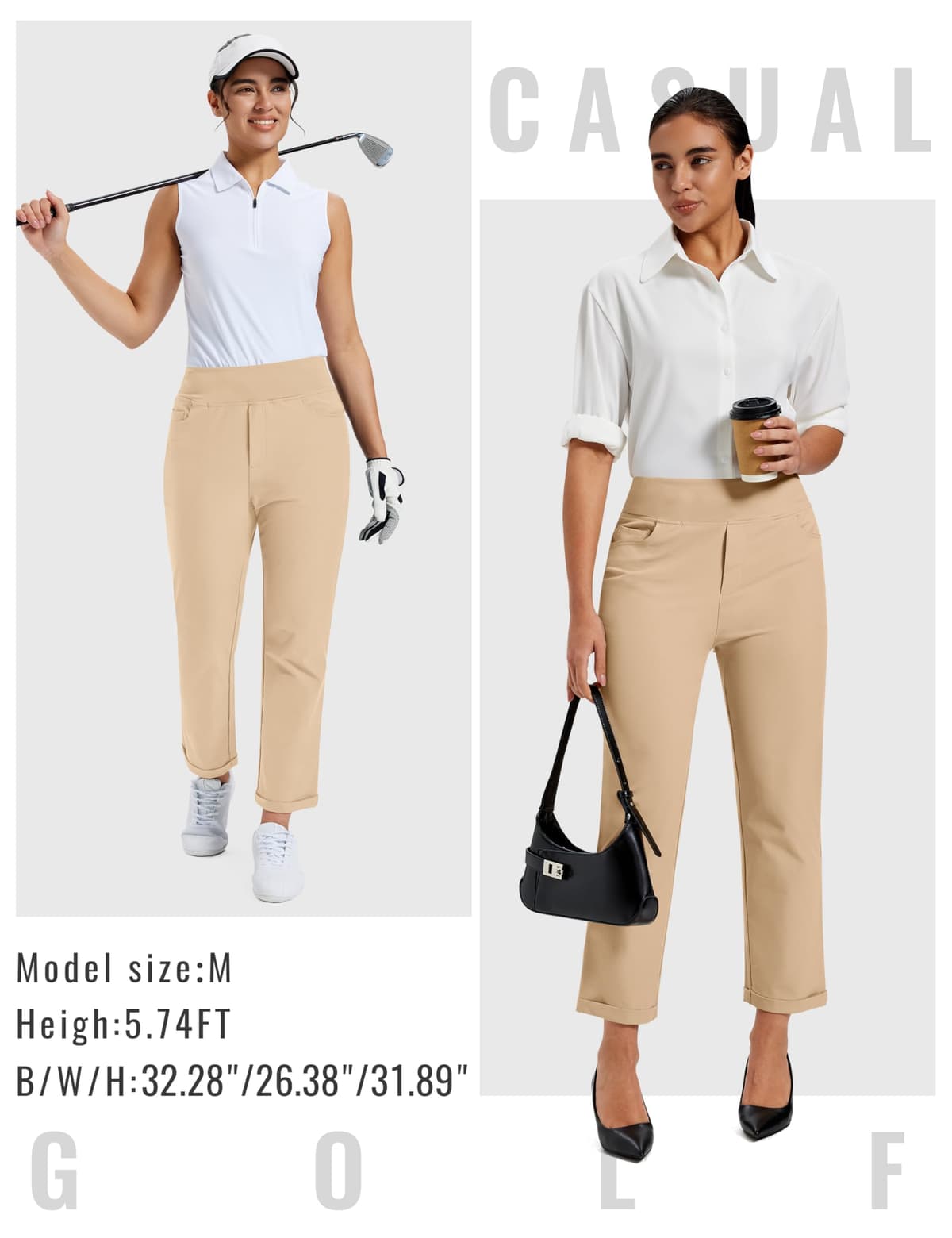 MoFiz Pantalones de Golf para Mujer Stretch Trabajo Pants Elegante con Bolsillos for Oficina Casual Viaje Yoga — view 3