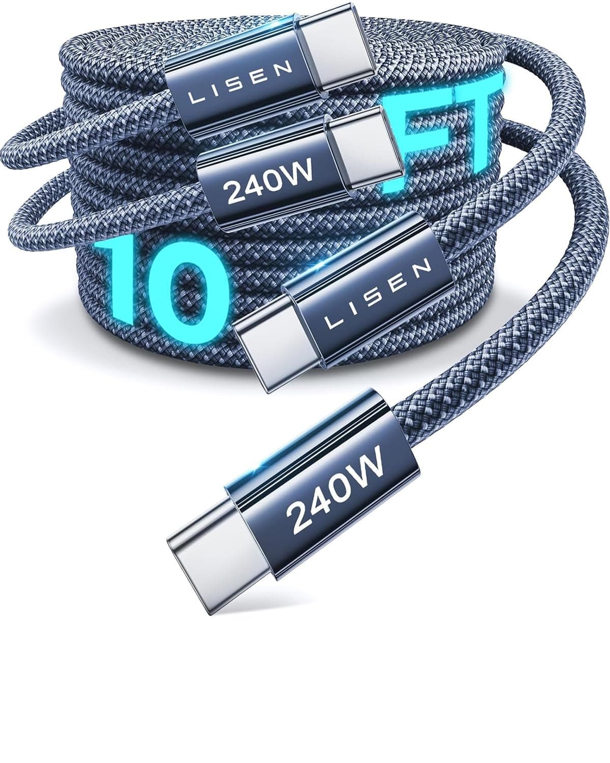 LISEN 240W USB C to USB C Cable [2-Pack 2m] USB C Charger Cable, Nylon Type C Charger Cable Fast Charging for iPhone 17 16 15 Pro Max, MacBook Pro/Air, iPad Pro, Samsung Galaxy S25 S24, Switch 2 — view 19