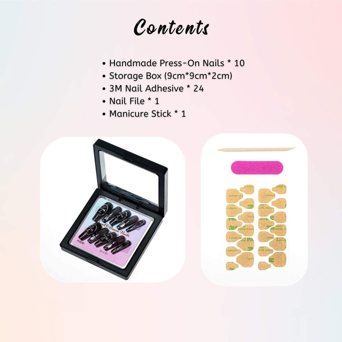 Sun&Beam Nails Handmade Press On Nail Long Coffin Ballerina Pink Flower Acrylic Fake Tip 3D Design Art Charms Cute with Storage Box 10 Pcs (S) — view 302