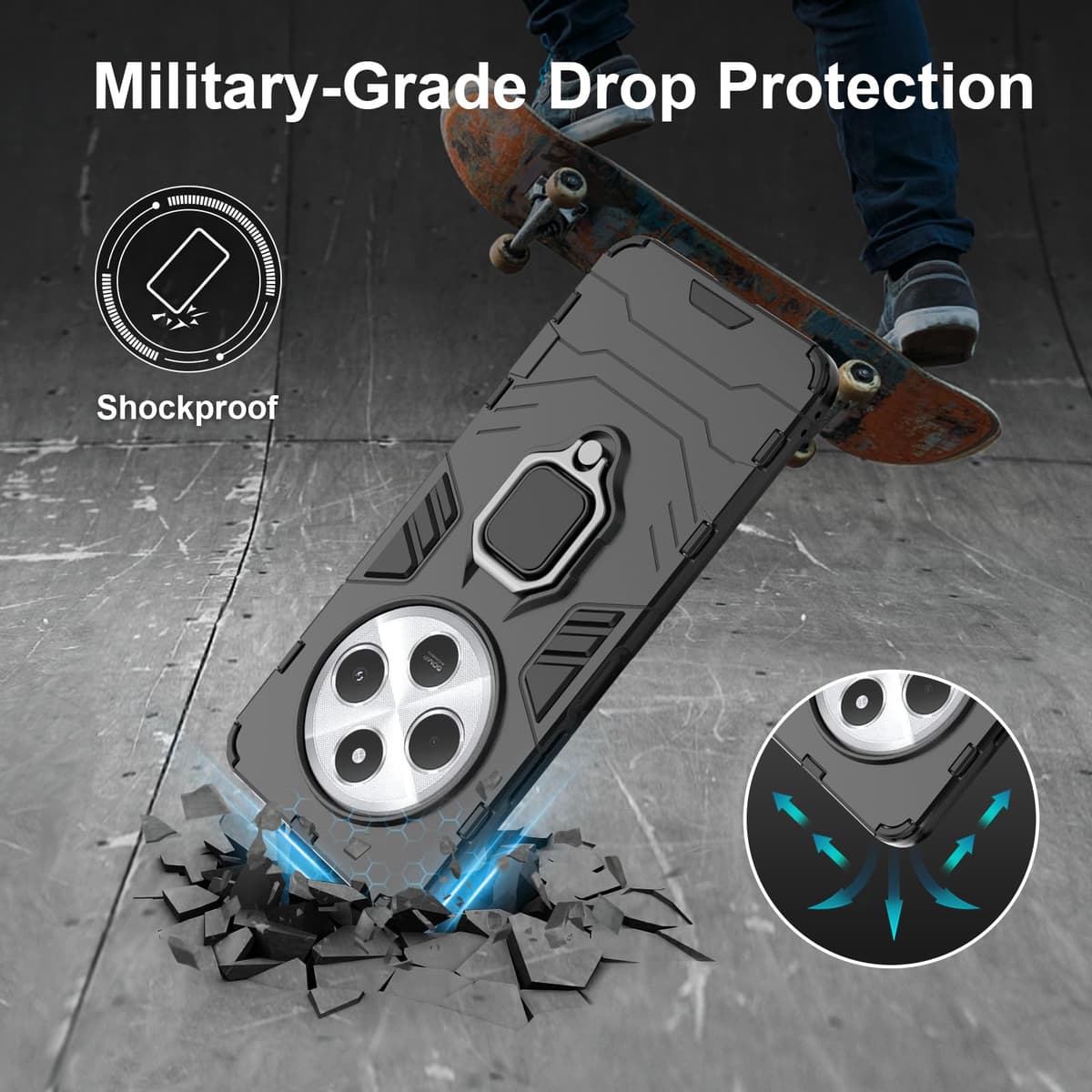 Funda para CMF Phone 2 Pro, Carcasa Antigolpes con Soporte anular metálico, Case Protectora de Grado Militar, Negro — view 871