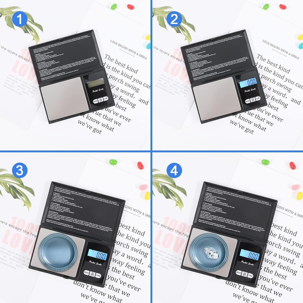 Báscula de Precisión 500g / 0.01g,Balanzas de Portátiles, Báscula de Joyería,con Pantalla LCD y 7 Unidades, Función de Tara,Plataforma de Acero Inoxidable — view 5