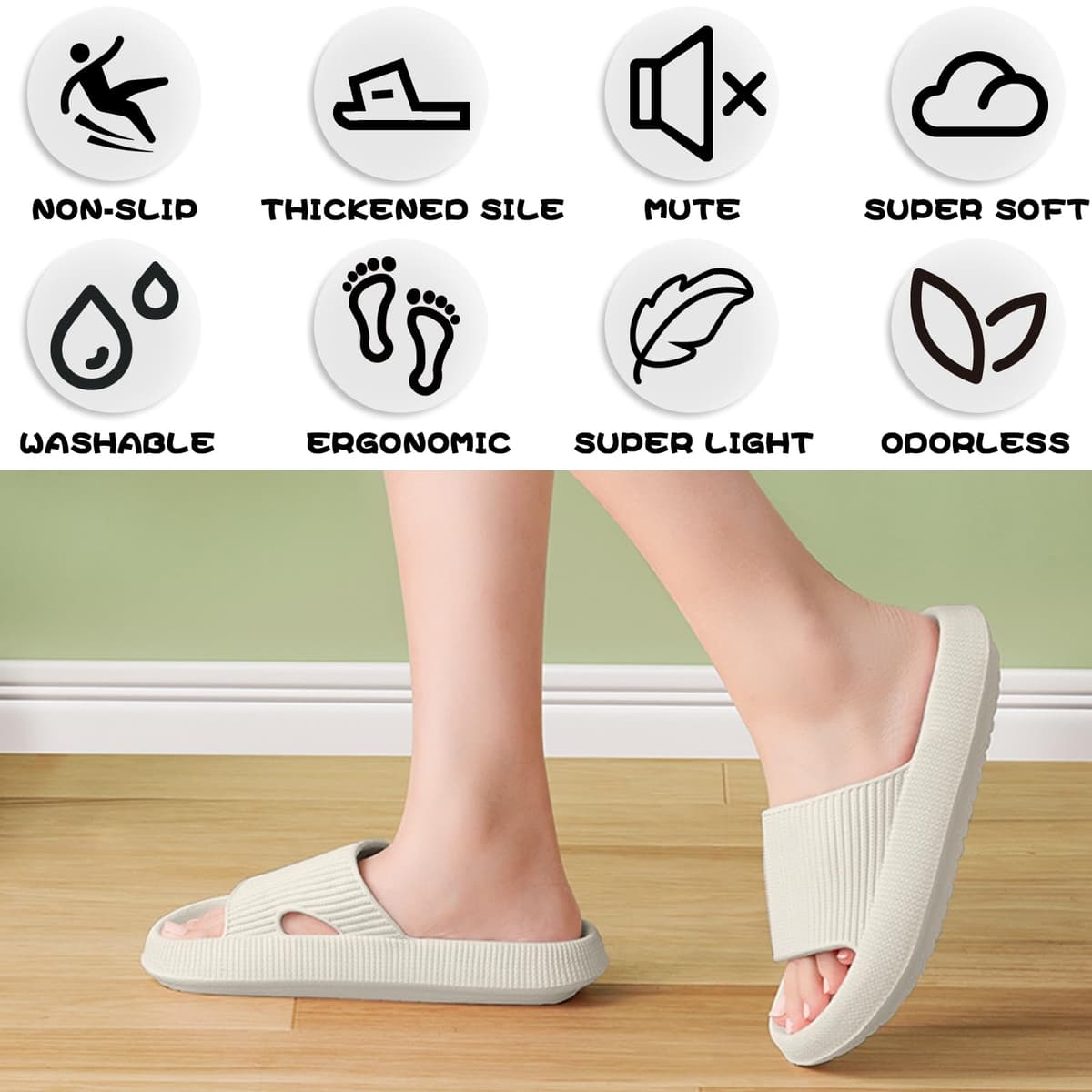 BHFRGAS Sliders Cloud Slippers Women Men，Non-Slip Mens Womens Slippers Cloud Sliders，Soft Flip Flops with Thick Sole for Shower Bathroom Pool Beach — view 7