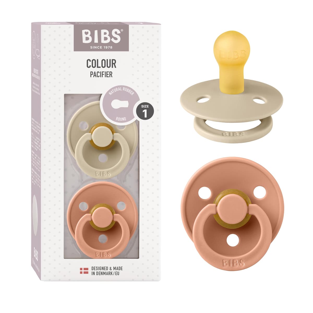 BIBS Colour Soother 2-Pack, BPA Free Dummy Pacifier, Round Nipple. Natural Rubber Latex, Size 2 (6-18 Months), Sky Blue/Steel Blue — view 107