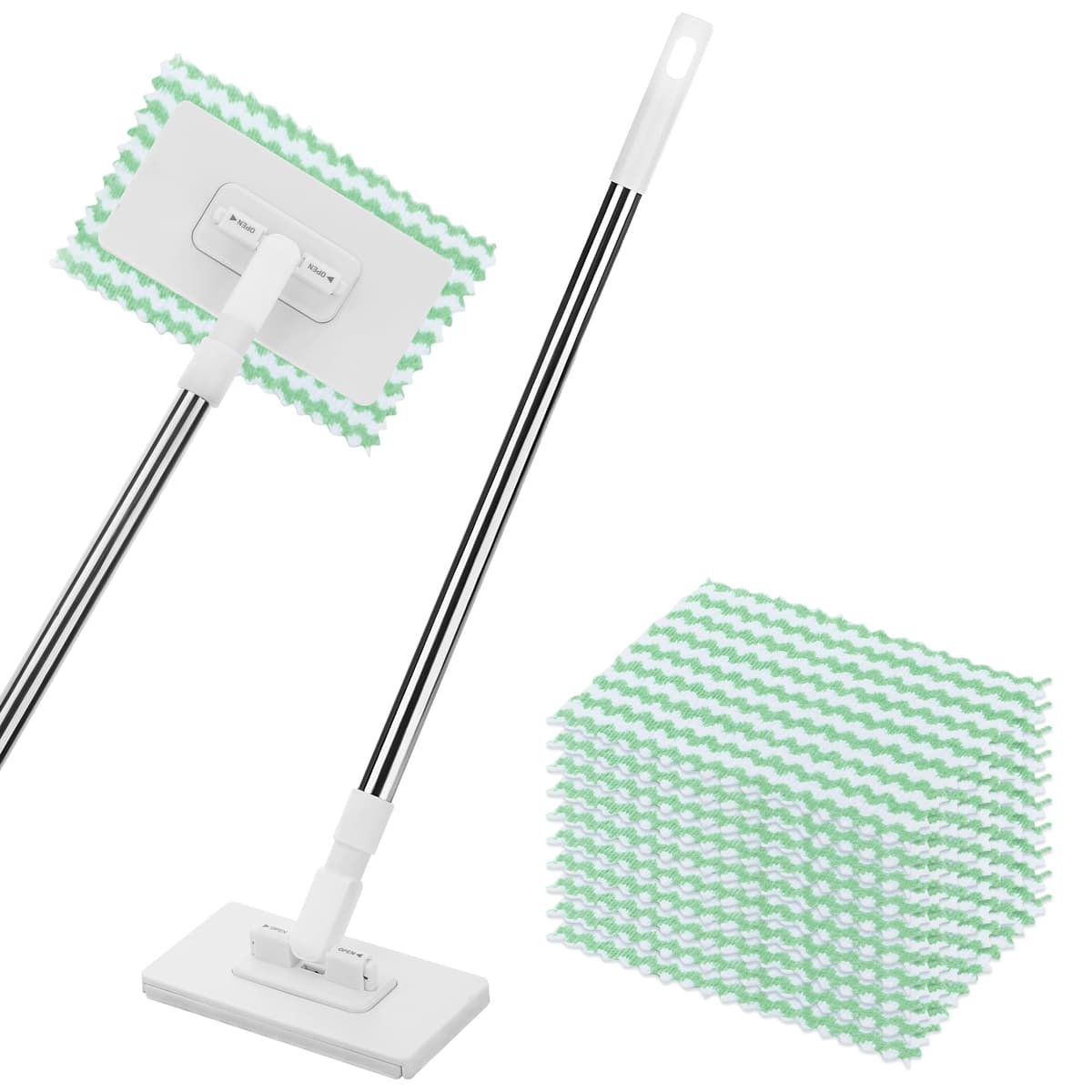 Mini Mopa con Clip & 10 Paños Reutilizables, Mopas de Limpieza Suelos con Cambio de Paño y Cabezal Giratorio de 360°, Fregonas Húmedas y Secas con Sistema de Clic para Suelos, Paredes, Baños y Cocinas
