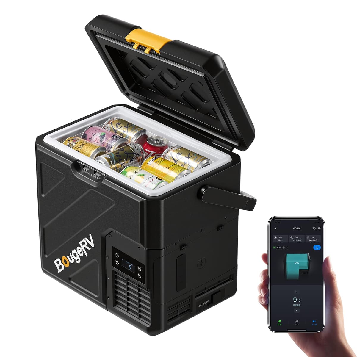 BougeRV CRH20 12V Car Fridge, 20L Compressor Refrigerator, Portable Freezer, IPX4 APP Control -20℃ to 20℃, 12/24V DC, 110~240V AC for RV Road Trips Truck Camping Outdoor (2026 New)