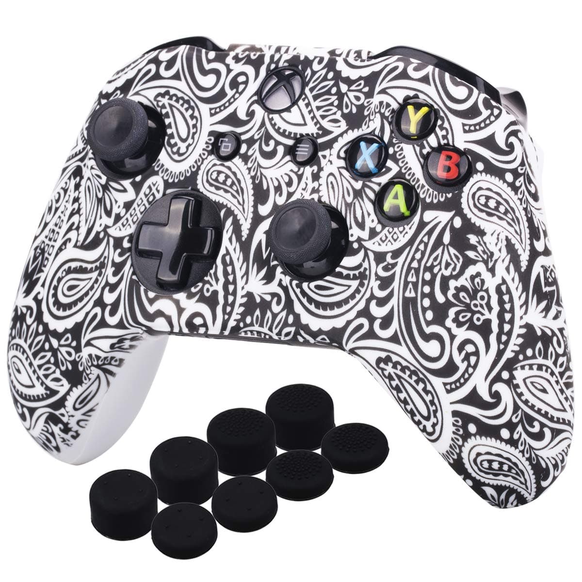 Yorha Impresión Caucho de Silicona Funda Skin Case Carcasas Piel para Xbox One S/X Mando Controller x 1 (Calavera comica) con Agarres para el Pulgar Thumb Grip Pro x 8 — view 20