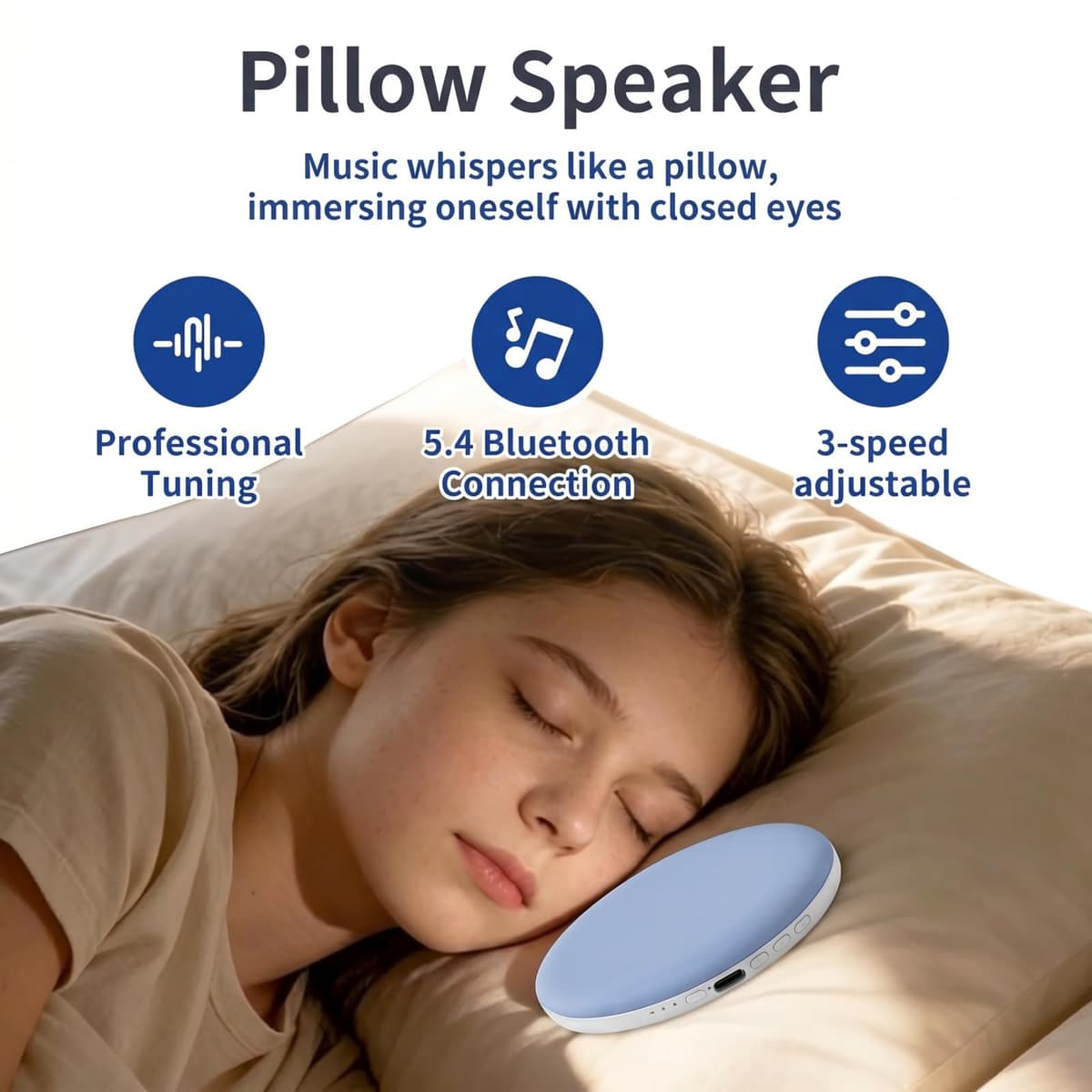 Altavoz Almohada Bluetooth Portátil Mini Altavoz para Dormir Bajo Almohada con Ruido Blanco Ultrafino Temporizador de Apagado Automático Ayuda silencioso para Dormitorio Hotel Camping Viajes — view 5