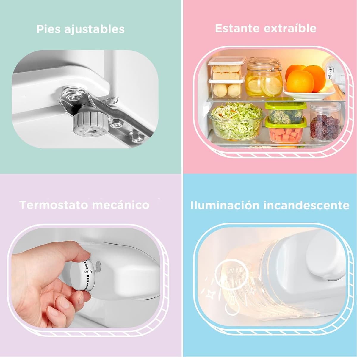 Comfee' RCT87WH2(E) Nevera Congelador de Encimera, Nevera Pequeña de 87L con Luz, Estantes Extraíbles, Termostatos Ajustables, Puertas Reversibles, Blanca — view 4