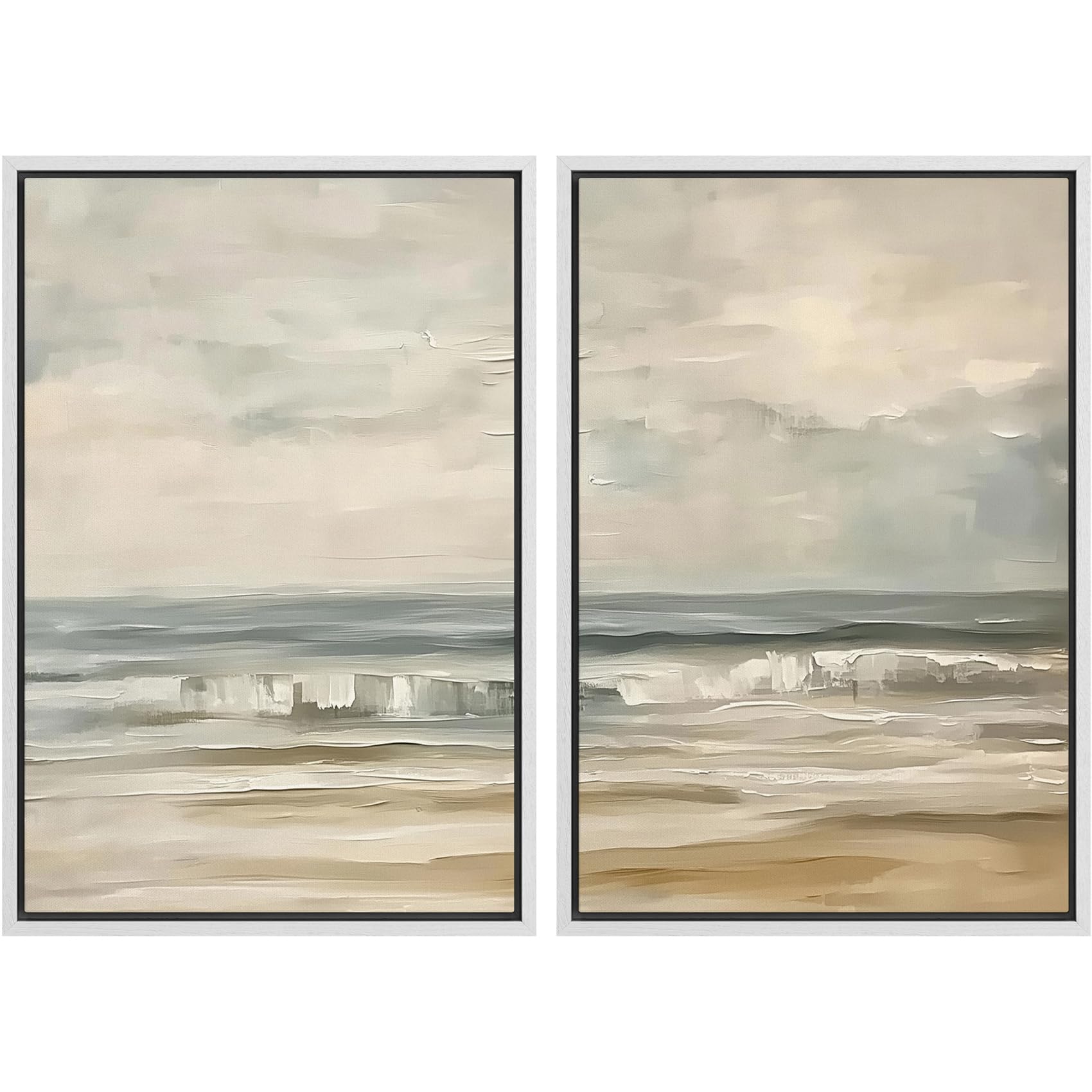 MUDECOR Framed Canvas Print Wall Art Set Watercolor Pastel Duotone Tan Landscape Abstract Shapes Illustrations Modern Art Decorative Contemporary for Living Room, Bedroom, Office - 24"x36"x2 Natural — view 149