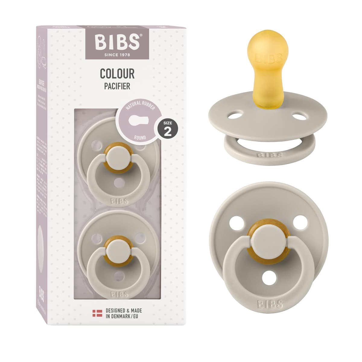 BIBS Colour Soother 2-Pack, BPA Free Dummy Pacifier, Round Nipple. Natural Rubber Latex, Size 2 (6-18 Months), Sky Blue/Steel Blue — view 113