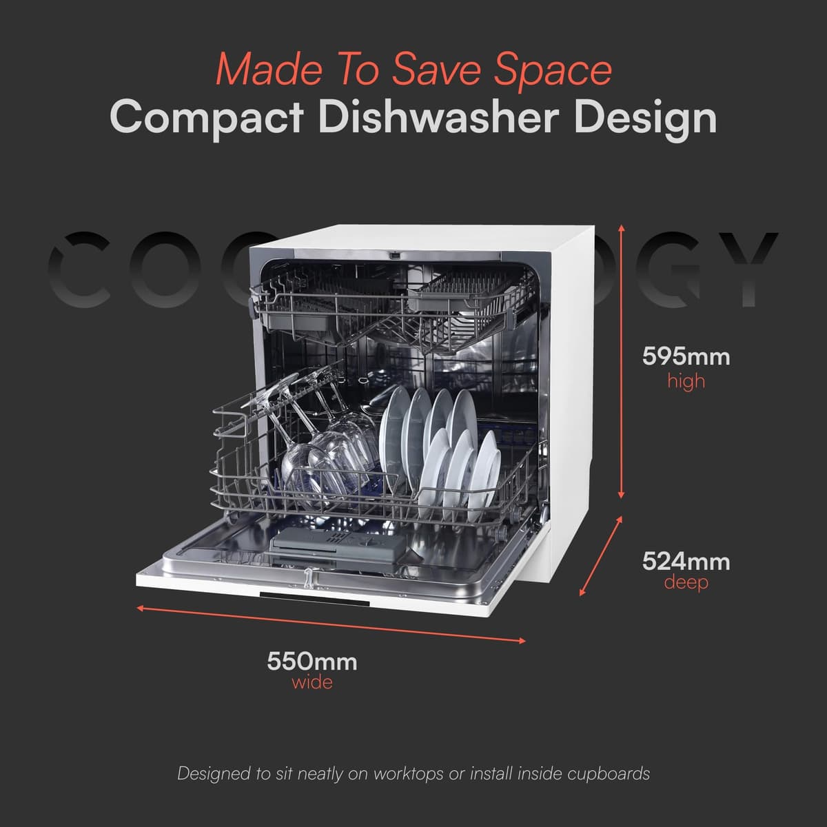Cookology CTTD8WH Mini Counter Top Dishwasher in White - Compact & Portable - Tabletop Small Appliance - 8 Settings - 8 Wash Cycles - ECO Friendly Mode — view 4