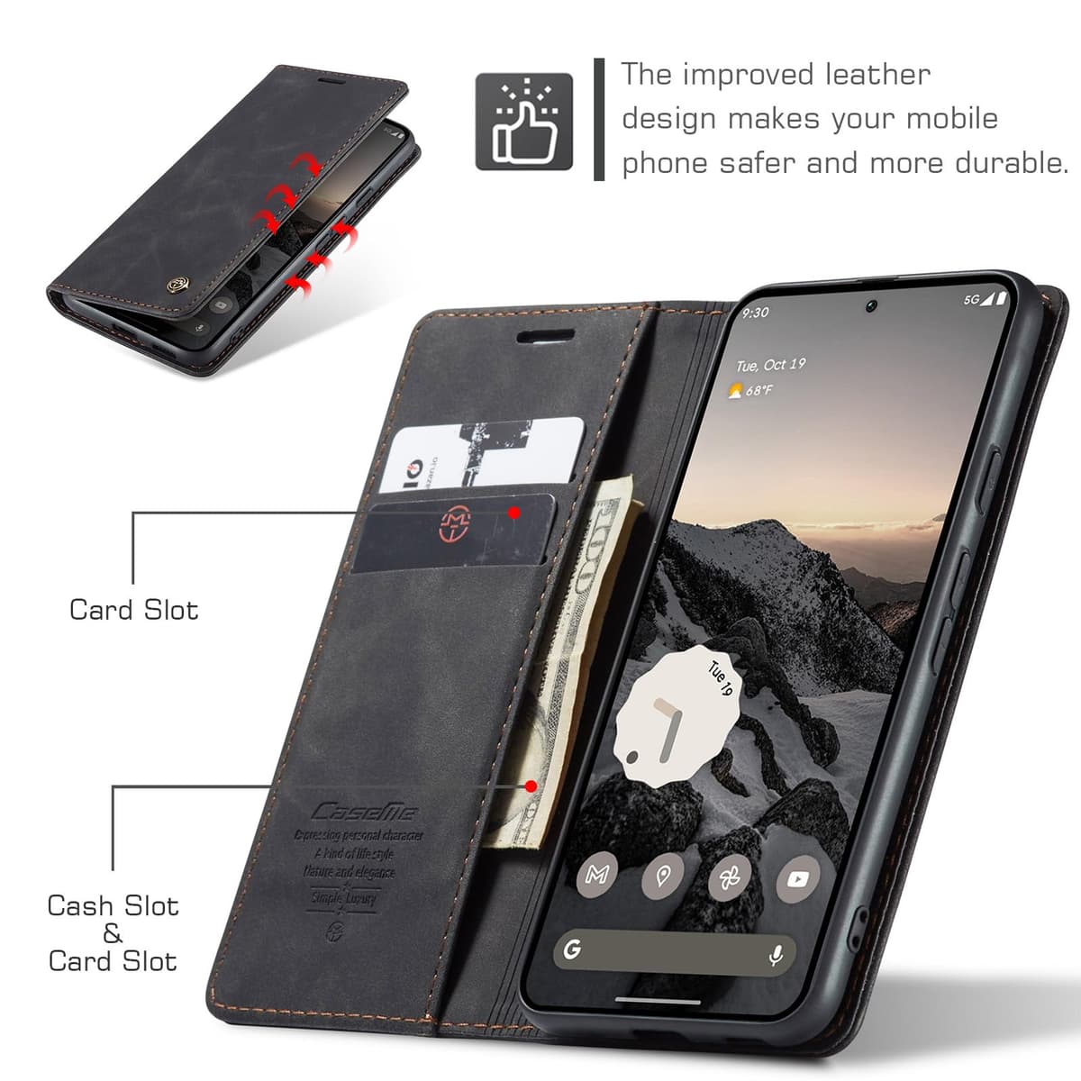 for Google Pixel 9a Case, Wallet Case Flip Leather with Card Holder Magnetic Closure Shockproof Kickstand Protective Phone Cases Cover for Pixel 9a, Black — view 2