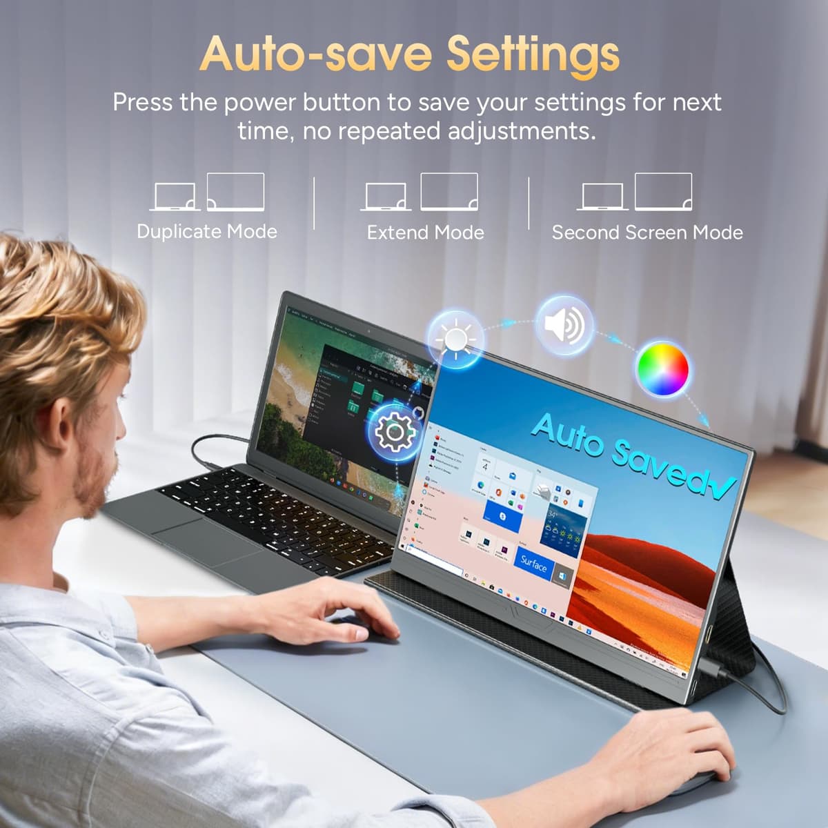 CUIUIC Portable Monitor, 15.6 Inch 1080P FHD IPS Second Screen for Laptop with USB-C & Mini HDMI, Eye Care, Portable Screen for Laptop, Xboxs, Mac, Phone — view 5
