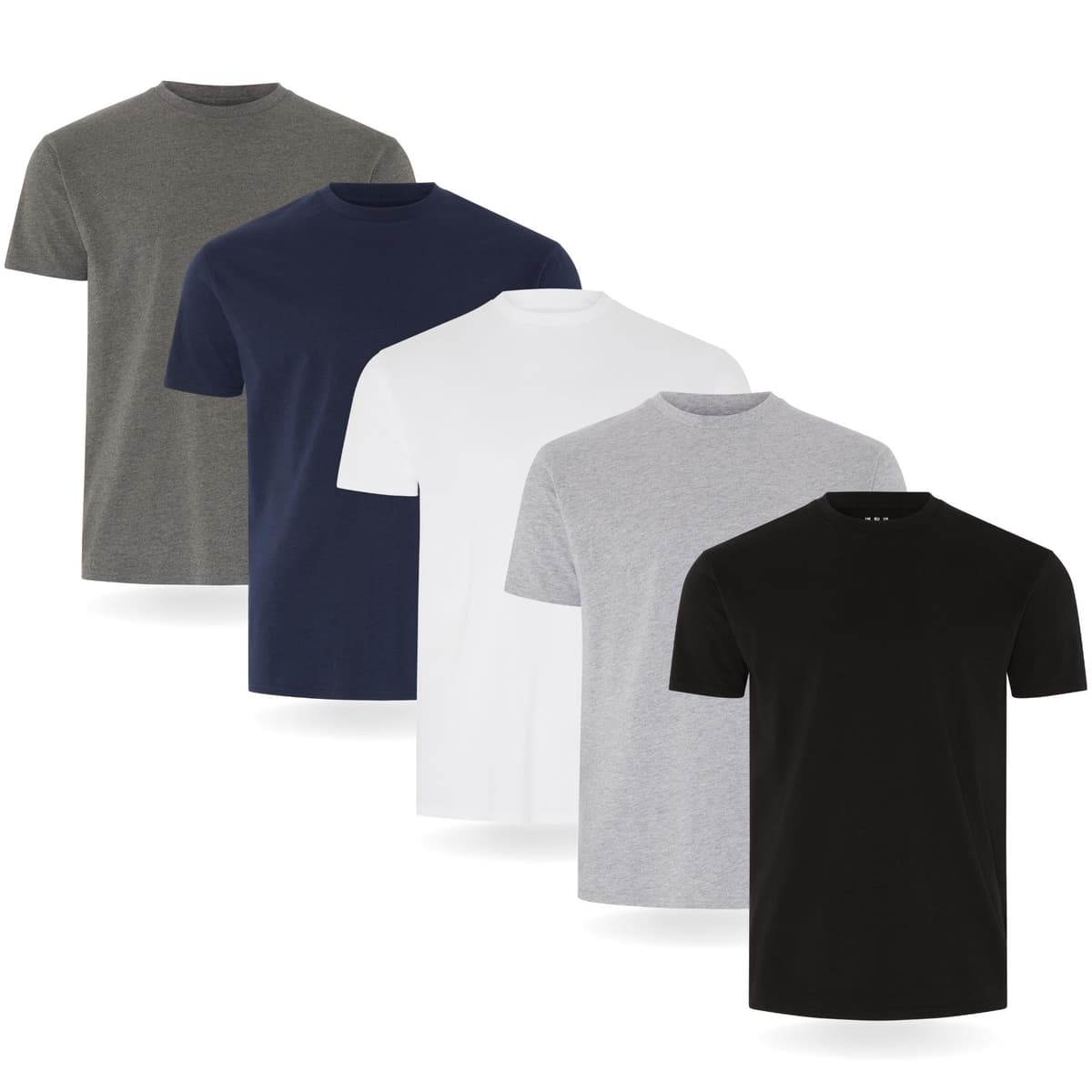 FM London 3/5-Pack Mens T Shirt - Premium Weight T-Shirts for Men with Lightly Fitted Design - Super Soft - Made with 100% Cotton - Stretch Fit for Any Occasion - Durable Comfort Fit M Black, Grey, White, Navy, Charcoal (5 Pack)