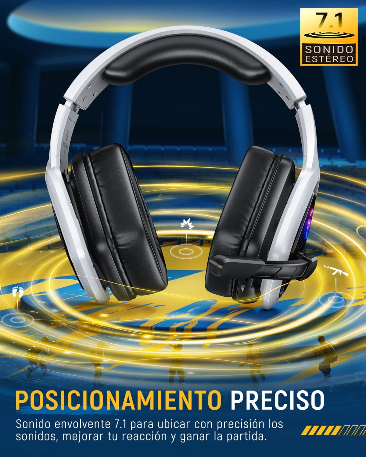 Tatybo Cascos Gaming Inalámbricos 7.1 para Ps5/Ps4/PC, Auriculares Bluetooth con Micrófono con Cancelación de Ruido, 2.4GHz USB-C, 40H+ Batería para Switch/Mac/Portátil — view 3