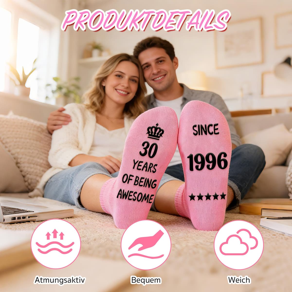 Funny 30th Birthday Gifts for Women – Retro Water-Resistant Makeup Bag, Personalized Socks & Inspirational Keychain, Cute 30th Birthday Gift Set for Bestie, Sister, Friend(1996) — view 2