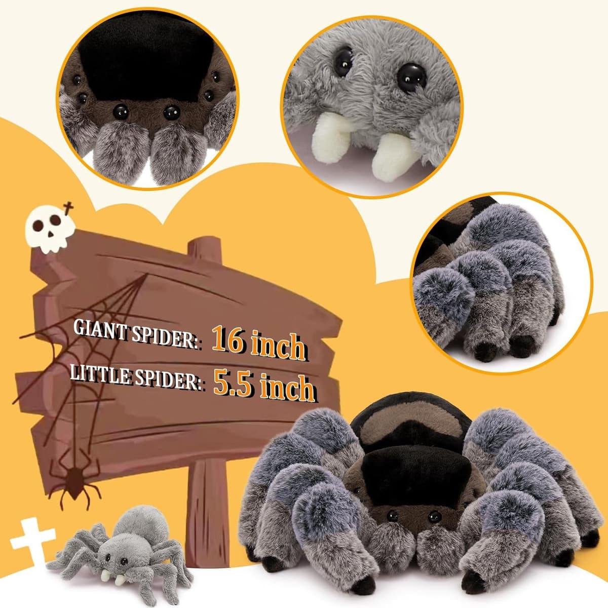MorisMos 4Pcs Big Spider Teddy Soft Toy, 40cm Big Spider with 3 Cuddly Baby Inside, Large Fluffly Realistic Kawaii Plush Gift for Kids Birthday — view 2