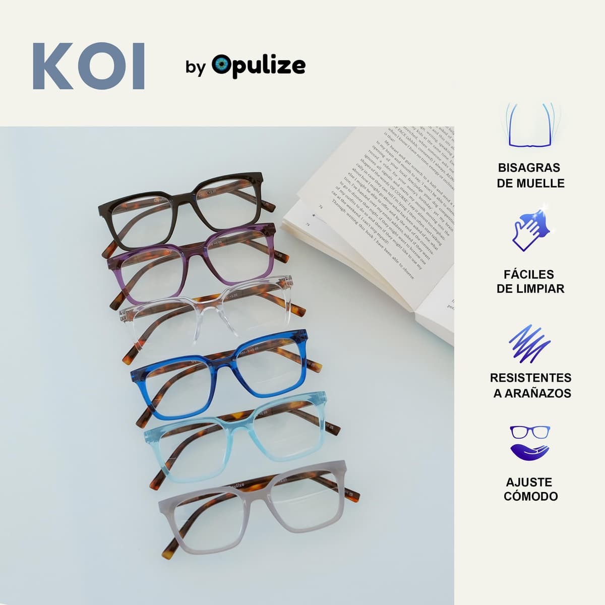 OPULIZE KOI Reading Glasses - Elegant Wide Rectangular Frame - Optimum Vision - Men Women - Spring Hinges, 1 Pack - Aqua — view 4