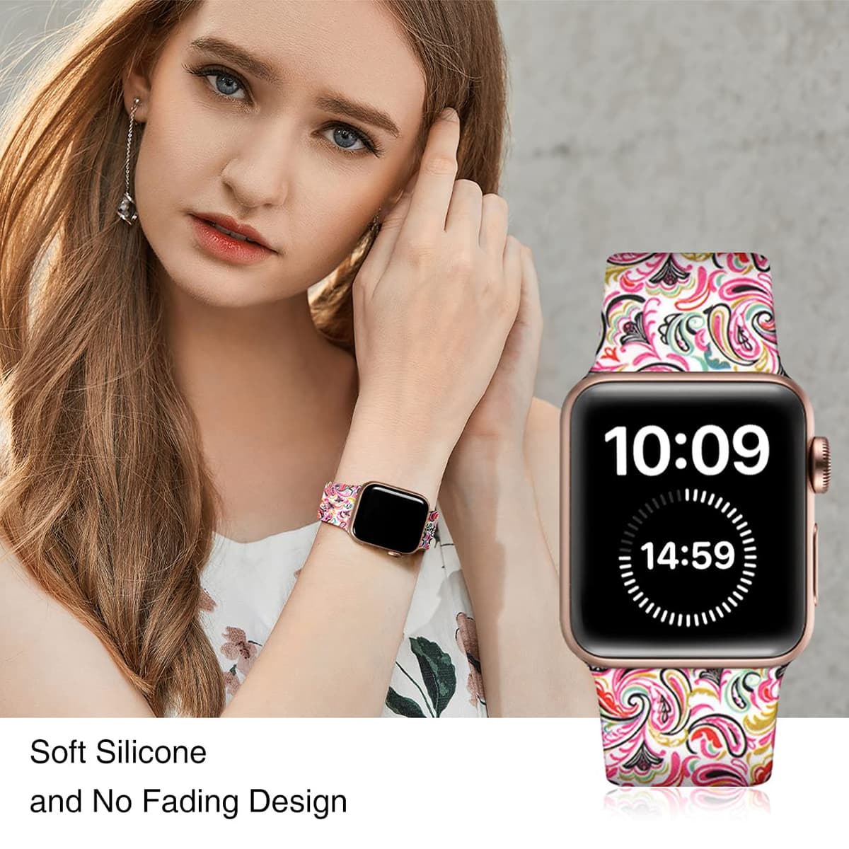 Wepro Strap Compatible with Apple Watch Strap 45mm 44mm 42mm 46mm 49mm, Pattern Printed Soft Silicone Wrist Bands for Apple Watch SE/Ultra/Ultra 2/iWatch Series 10/9/8/7/6/5/4/3/2/1, Colorful Cloud — view 5