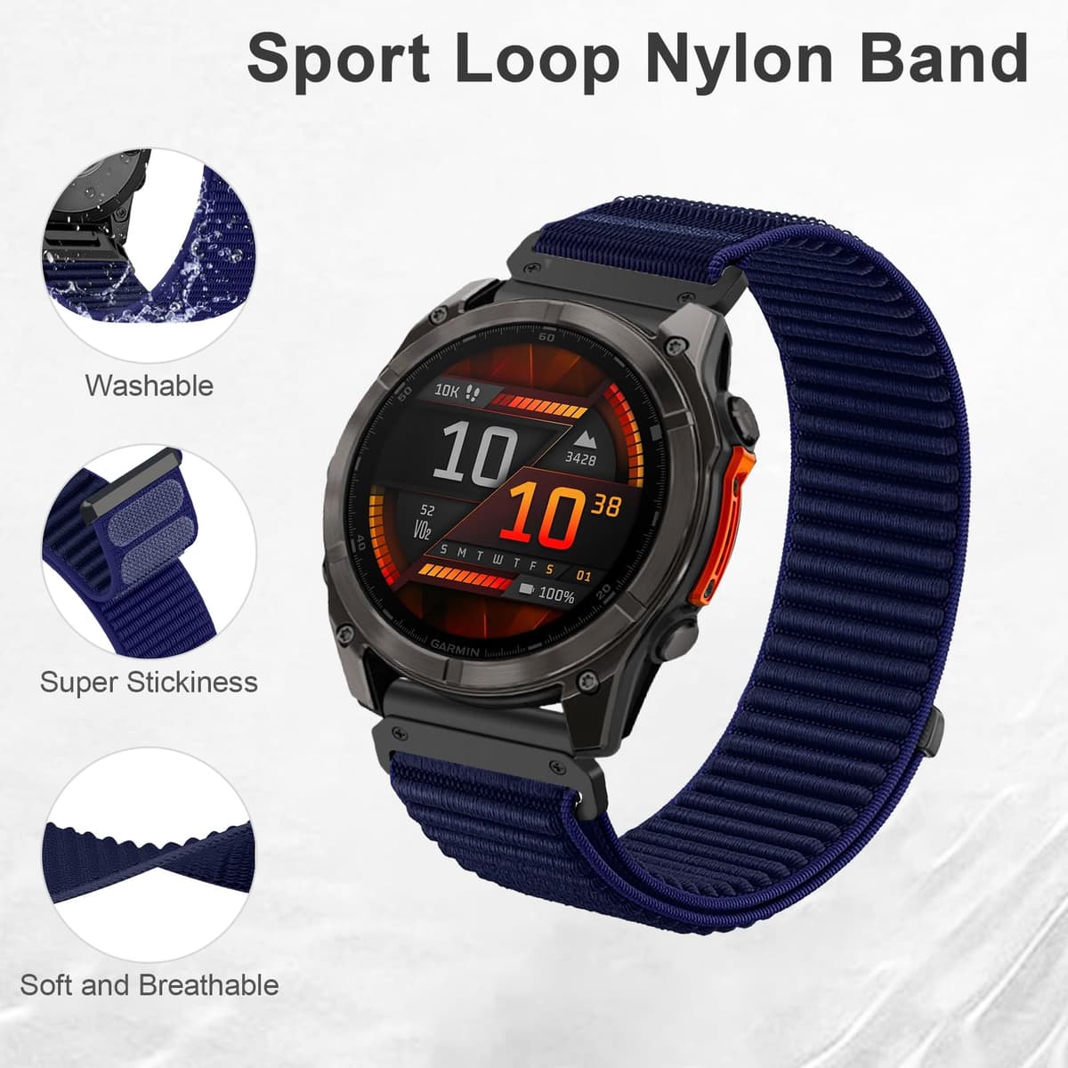 22mm Nylon Correa para Fenix 8 47mm/Fenix 7, Reemplazar Pulsera Sport Loop Correa para FENix 7 Pro/FEnix 6/6 Pro/FEnix 5/5 Plus/Instinct 2/Instinct 3 E 45mm/Forerunner965/955/945 — view 3